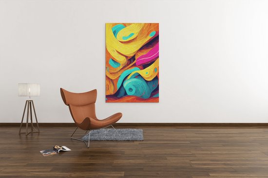 Canvas Schilderij - Kleurrijke Abstract - Wall Art - 90x60x2 cm