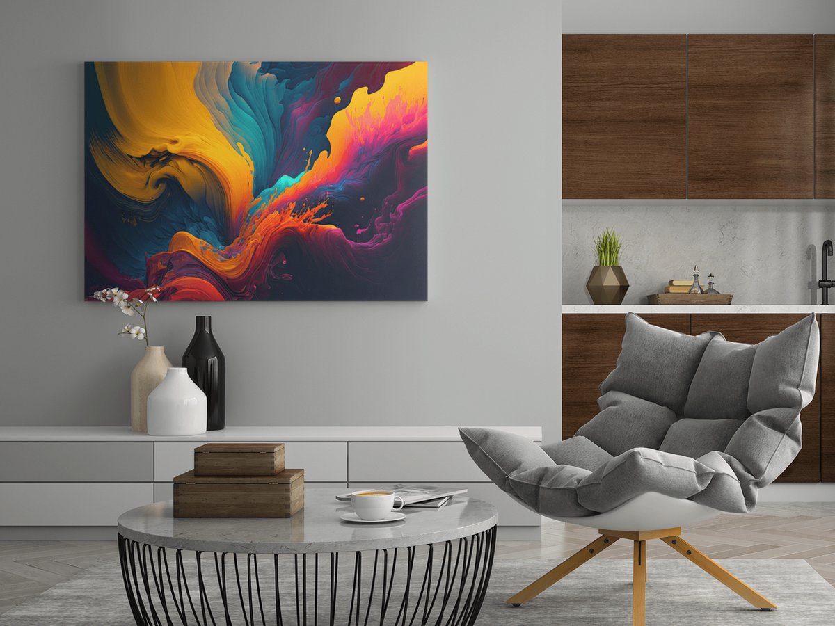 Trendex Global Canvas Schilderij - Abstract kleuren - Wanddecoratie - Schilderijen - 60x40x2 cm Kleurrijk