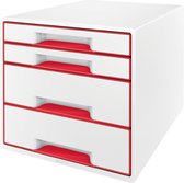 Leitz WOW Desk Cube Ladeblok - 4 Laden - Opberger met vakken - Wit/Rood