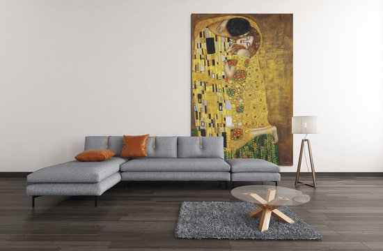 Canvas Schilderij - Gustav Klimt Kiss - Kunst - Wall Art - 90x60x2 cm