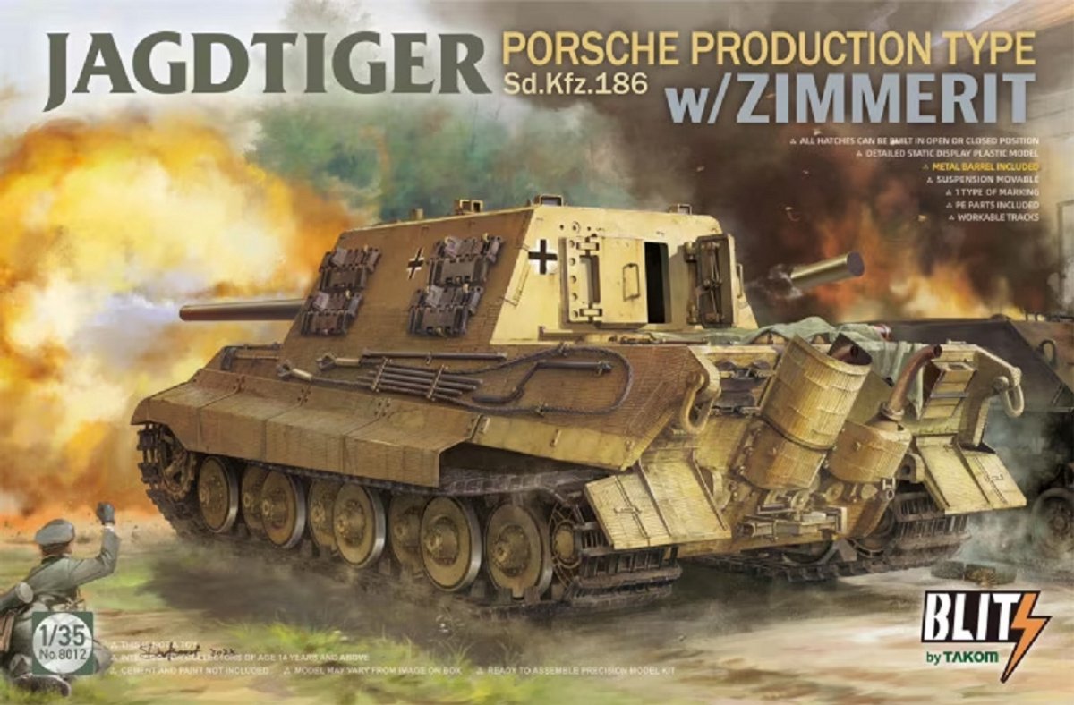 Takom Modelbouwpakket Auto - 8012 Jagdtiger Sd.Kfz. 186 Porsche production type w/Zimmerit Plastic - 1:35 - Modelbouw