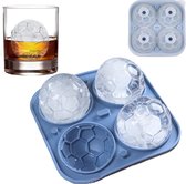 Siliconen Ice Cube - Siliconen Ijsklontjes - Voetbal - Ijsblokjesvorm met Deksel - 5,5 cm Grote Ijsballen - Whiskey Ice Cube Ballen - Koffie - Cocktail - BPA Free - Blauw