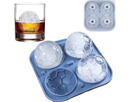 Siliconen Ice Cube - Siliconen Ijsklontjes - Voetbal - Ijsblokjesvorm met Deksel - 5,5 cm Grote Ijsballen - Whiskey Ice Cube Ballen - Koffie - Cocktail - BPA Free - Blauw - vaderdag cadeau -uefa euro 2024 Image