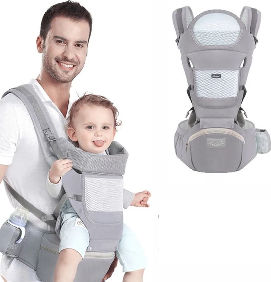 Draagzak met Heupzitje Ergonomische Draagzakken voor Peuters Rugzak Schouderdraagzak voor Baby's Verstelbare voor- en achterkant Draag voor Pasgeboren 3 Maanden tot 3 Jaar (3-20kg) (Grijs)