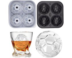 Siliconen Ice Cube - 2 stuks - Siliconen Ijsklontjes - Voetbal - Ijsblokjesvorm met Deksel - 5,5 cm Grote Ijsballen - Whiskey Ice Cube Ballen - Koffie - Cocktail - BPA Free - Zwart - vaderdag cadeau - uefa euro 2024 Image