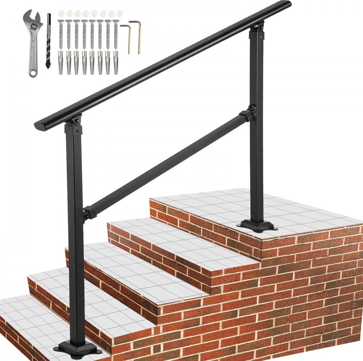 Trapleuning buiten - smeedijzer - verstelbaar 0-50° - geschikt voor 1-4 treden - zwart - 172,5 cm