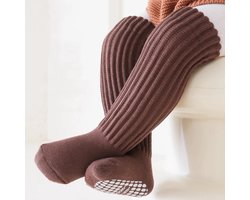 Ychee - Anti slip Kinder Sokken - Kousen - Lange Sokken - Extra Grip - Veilig - Lopen - Spelen - Comfort - Stretch - Bruin - 3-5 jaar - Maat: Medium