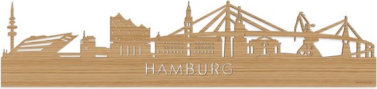 Skyline Hamburg Bamboe hout - 80 cm - Woondecoratie - Wanddecoratie - Meer steden beschikbaar - Woonkamer idee - City Art - Steden kunst - Cadeau voor hem - Cadeau voor haar - Jubileum - Trouwerij - WoodWideCities