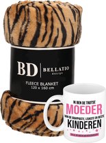 Cadeau moeder set - Fleece plaid/deken tijger print met Trotse moeder mok - Mama ontspanning cadeau kerst, moederdag, verjaardag