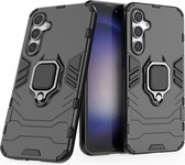 Samsung Galaxy S23 FE Hoesje - MobyDefend Dubbelgelaagde Pantsercase Met Standaard - Zwart - GSM Hoesje - Telefoonhoesje Geschikt Voor Samsung Galaxy S23 FE