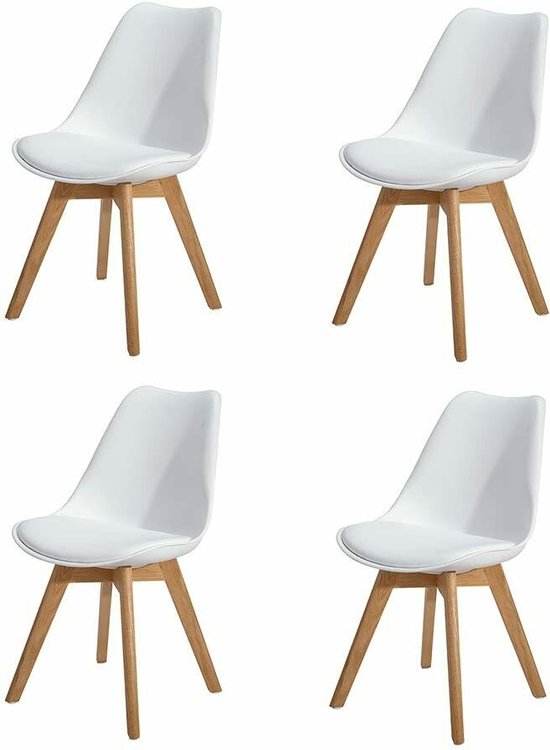 Set van 4 Eetkamerstoelen - Keukenstoelen - Gestoffeerde stoelen -Kunstleer bekleed-Massief beukenhout-Waterbestendig-Gemakkelijk schoon te maken-Eenvoudig te monteren- Draagvermogen 130 kg - Wit