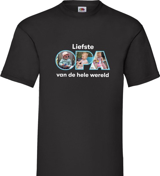 Vaderdag T-shirt Papa Opa met jouw foto's zwart maat L Opa