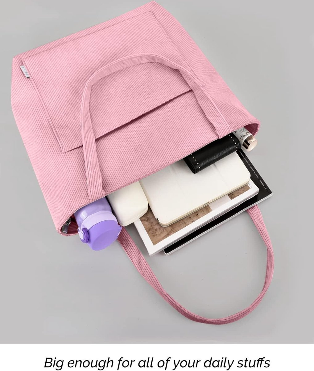 Prite Sac fourre-tout en velours côtelé à bandoulière réglable, de grande capacité, avec fermeture éclair et poches, imperméable, pour le travail, l' école, le shopping, les voyages, pour femme, 3 Prite Sac fourre-tout en velours côtelé à bandoulière réglable, de grande capacité, avec fermeture éclair et poches, imperméable, pour le travail, l' école, le shopping, les voyages, pour femme, 3