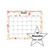 18 Maanden kalender 2024/2025 - Dubbelzijdig - Sterke spiraalbinding - Dagenteller - Inclusief feestdagen - Ruime schrijfruimte - Duurzaam papier - Metalen ophanghaakje
