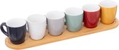 Set de tasses à expresso/café - 6x - avec étagère en bambou - tasses en faïence - 90ml - différentes couleurs