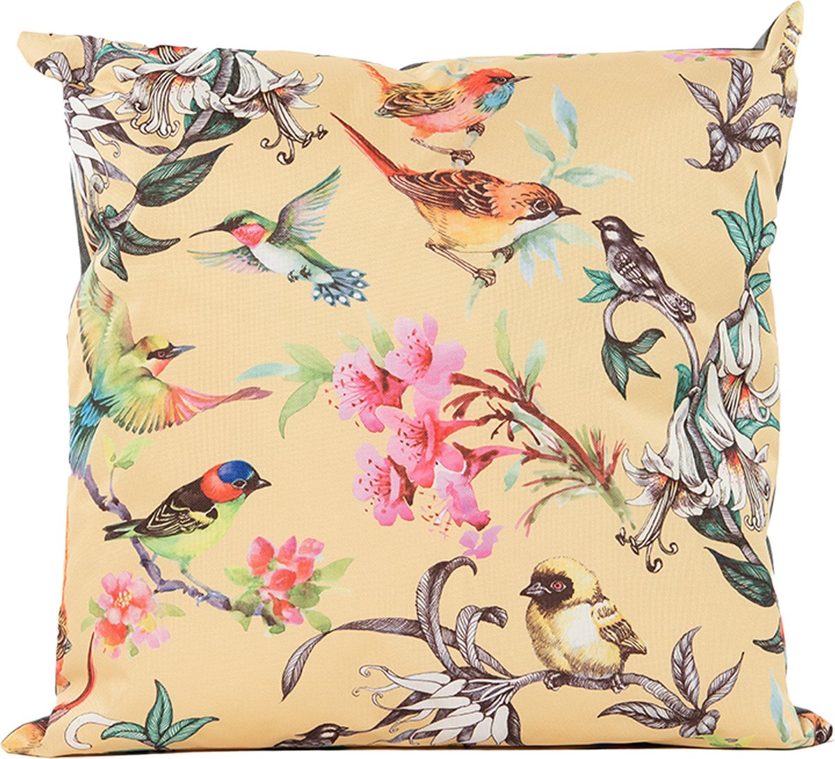 Anna's Collection Sierkussen voor binnen en buiten - vogels - geel - 60 x 60 cm - tuinkussen