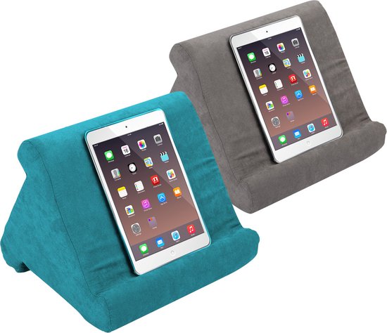 Orange Donkey Tablet kussens Set van 2 Grijs & Blauw - 3 kijkhoeken – tablet pillow – tablet houders – tablet standaard – pillow pad - tablet kussen houder ook geschikt voor smartphone, boek of e-reader - 29x23x26 cm