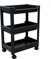 Rangement pour sièges-auto La Sheba - chariot de cuisine - étagère de cuisine - étagère de rangement - étagère de rangement - étagère de salle de bain sur roulettes - Zwart - 3 couches