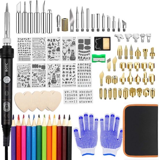 BOTC Houtbrander Set - 91 Delig - 60W - Soldeerbout - Soldeerstation - Pyrografie - Houtbrander voor hobby