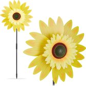 Relaxdays 2x windmolen bloem - tuinsteker zonnebloem - windspinner - tuindecoratie - geel