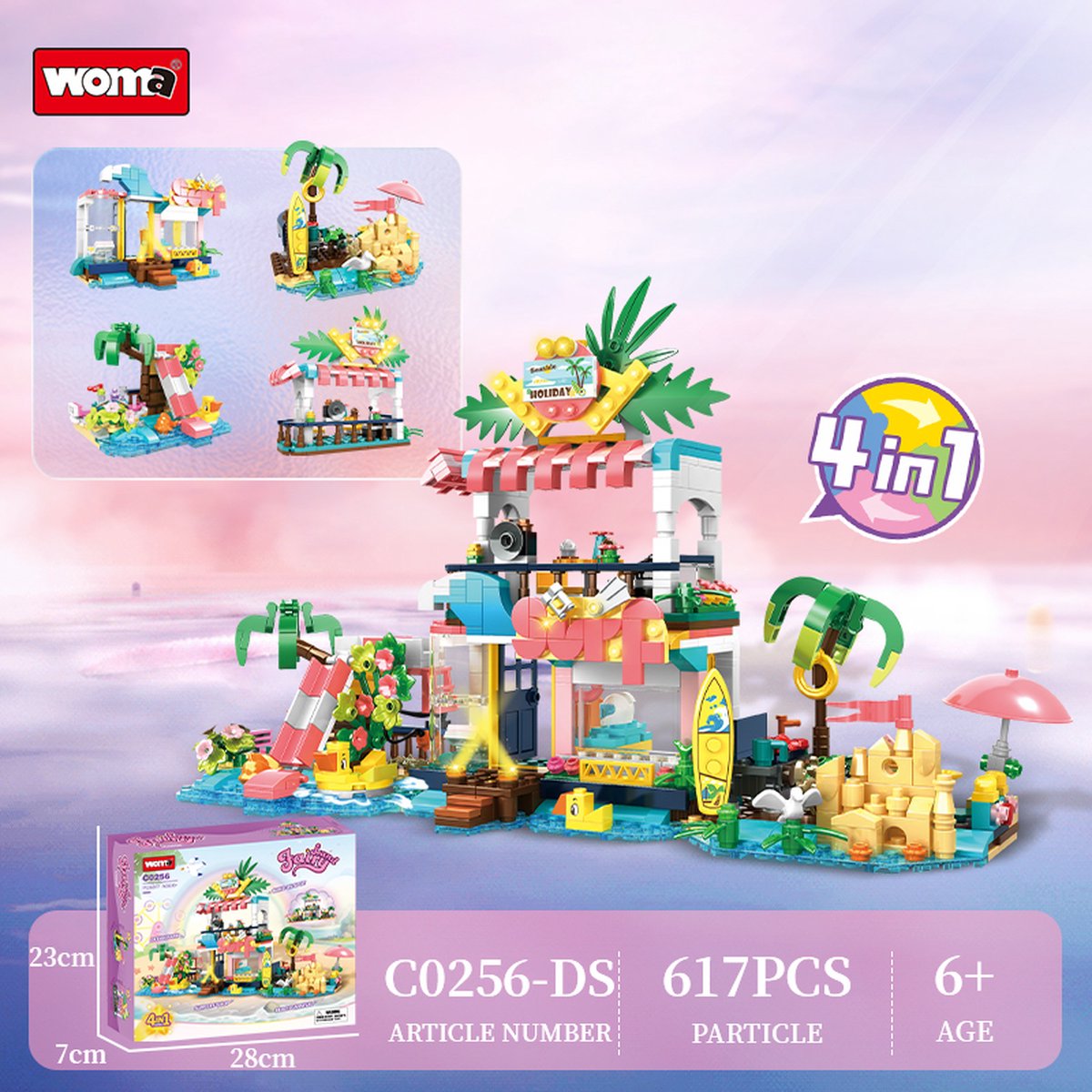 Woma Fairy Land Beach Holiday Kasteel bouwstenen Bouwpakket Bouwblokken Bouwset 3D puzzel Mini blokjes Compatibel met Lego bouwstenen 617 Stuks