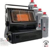 Borvat® - Gaskachel - Heater - Kachel - Inclusief 4 Gasflessen - Terrasverwarmer - Camping gaskachel - Gas Heater - Verstelbaar - Draagbaar -Zwart