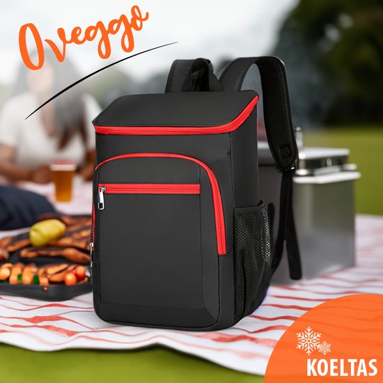 Oveggo Coolpack - Koeltas Rugzak - Waterdichte Isolatie - Koelrugzak - Groot Volume - Duurzaam Rood-Zwart Design - Comfortabele Schouderbanden - Ideaal voor Camping & Picknick van Oveggo — afbeelding 4