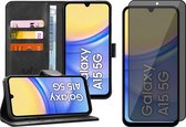 Hoesje geschikt voor Samsung Galaxy A15 - Privacy Screenprotector Volledig Dekkend Glas - Portemonnee Book Case Zwart