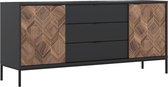 Buffetkast met 2 deurtjes en 3 lades - Zwart en donker naturel - MIALINE L 185 cm x H 83 cm x D 49 cm