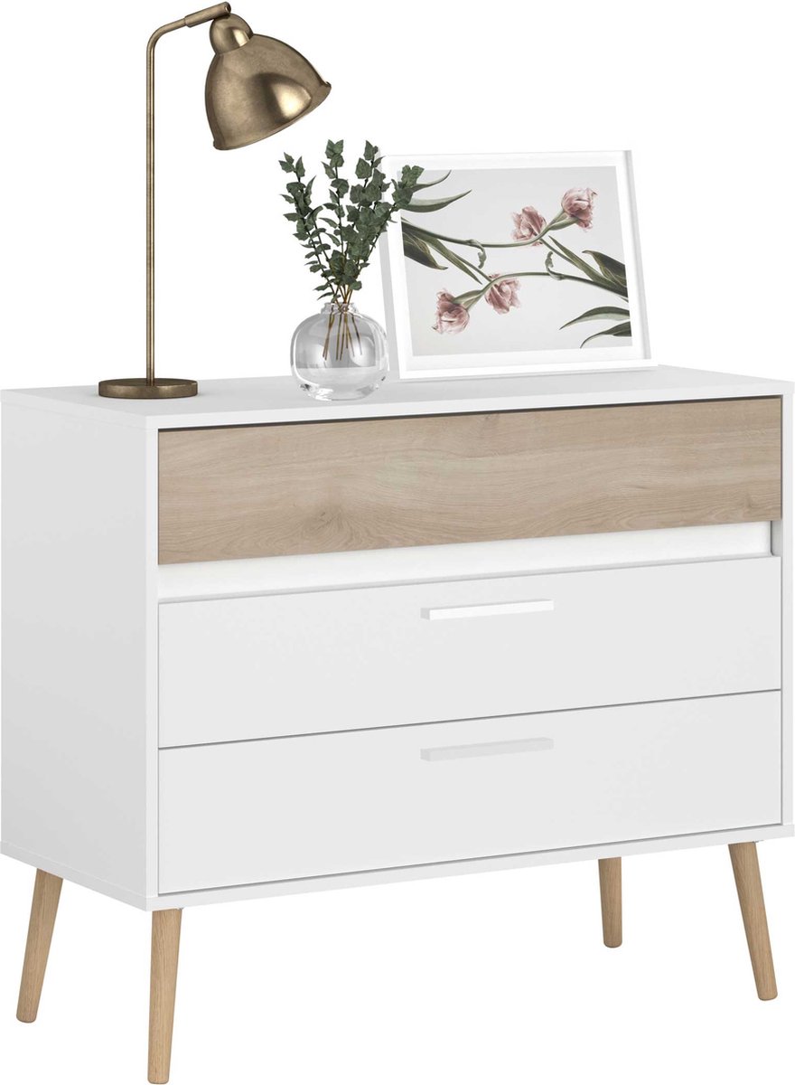 Parisot Ladekast Hardy 91cm Met 3 Lades - Wit/eik