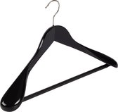 De Kledinghanger Gigant - 20 x Mantelhanger / kostuumhanger lotushout zwart gelakt met schouderverbreding en anti-slip broeklat, 44 cm