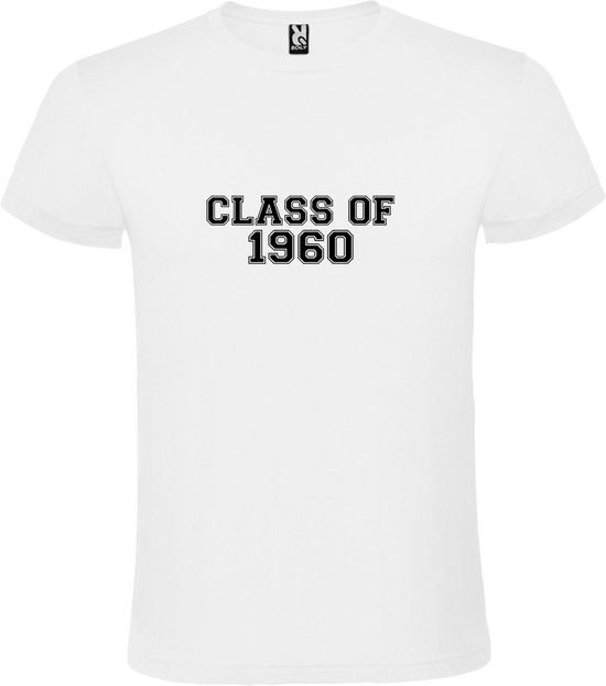 Wit T-Shirt met “Class of 1960 “ Afbeelding Zwart Size 5XL
