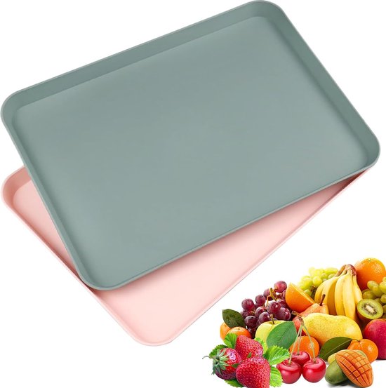 2 Plateaux De Service Rectangulaires 30,5x22 Cm - Plastique Antidérapant, Pour Café Ou Maison