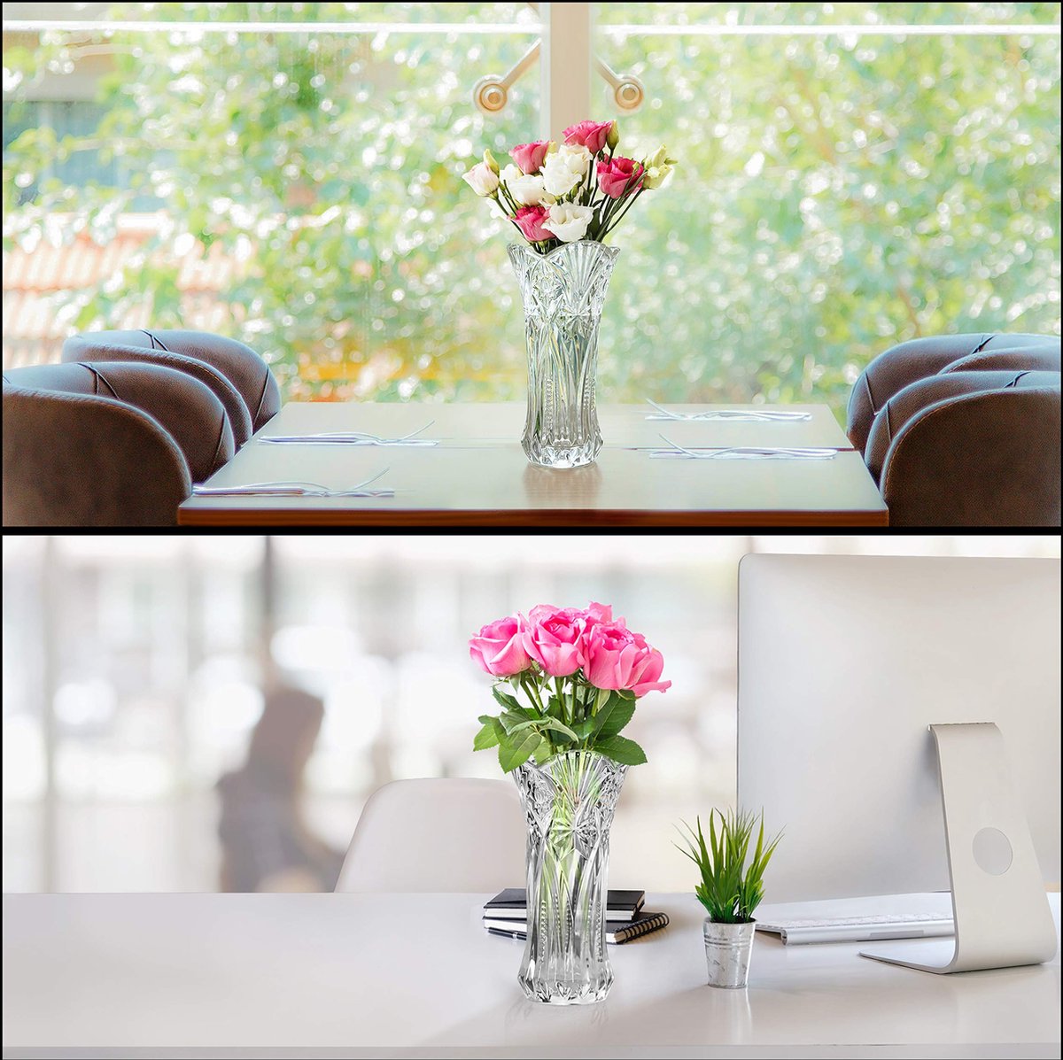 Heldere kristallen vazen voor centerpieces, 16,9 cm moderne glazen vaas voor decoratie, spiraalvormige ontwerp bloemenvazen voor feest, bruiloft, verjaardag