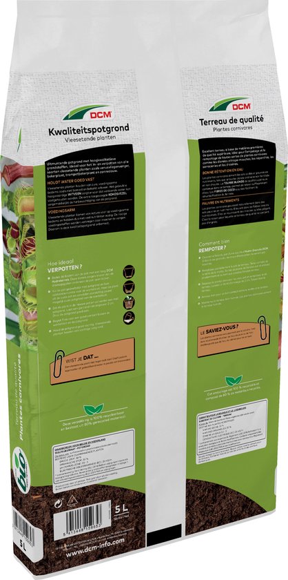 DCM potgrond, zak met informatie over Vleesetende planten, 5L.