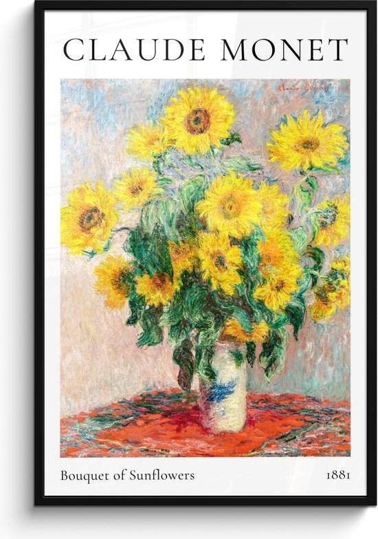 Fotolijst inclusief poster - Posterlijst 80x120 cm - Posters - Claude Monet - Bouquet of Sunflowers - Kunst - Oude meesters - Foto in lijst decoratie - Wanddecoratie woonkamer - Muurdecoratie slaapkamer