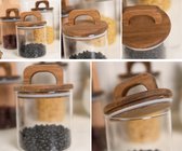 Luxaliving - Ensemble de pots de stock - Meilleure qualité de verre - Couvercle en bois de Bamboe - 4 pièces - Couvercle hermétique - Transparent - Bocaux de conservation - Ranger -
