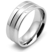 Ring Heren Zilver Kleurig met Dubbele Streep - Staal - Ringen - Cadeau voor Man - Mannen Cadeautjes
