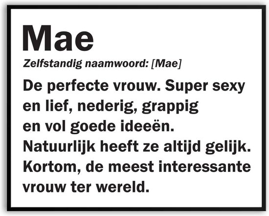 Mae Woordenboek Grappig Fotolijst met glas 40 x 50 cm - Cadeau - Kado - Schilderij - Muur - Verjaardag - foto - Poster - incl ophangsysteem