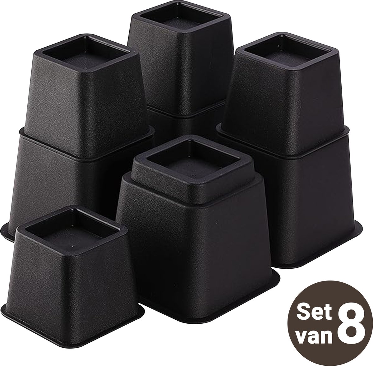 Goedkoopste JustValue Verstelbare Meubelverhoger set - Stoelverhogers - Bedklossen - Tafelverhogers - 8, 13, 21 cm - Max. 600 kg - Modern Zwart Design