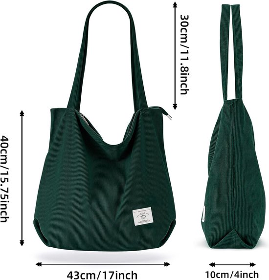 FITDON Corduroy Draagtas, schouderhandtassen met grote capaciteit, winkeltas voor vrouwen en meisjes, Beige, XL 15.94*15.16*4.33 inch, Tote