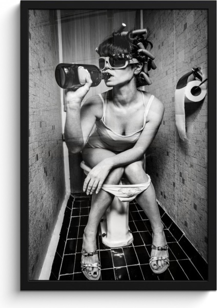 Fotolijst incl. Poster - Vrouw - Drank - Krulspelden - 40x60 cm - Posterlijst