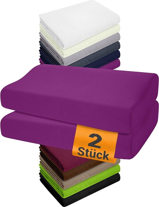 Set de 2 draps-housses et taies d'oreiller pour oreiller de santé 1450.2049, 1 paquet (2 pièces) - housses de tension environ 30-50 x 45-65 cm, violet