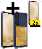 Hoesje Geschikt voor Samsung A25 Hoesje Case Pashouder Cover Siliconen Met 2x Screenprotector - Hoes Geschikt voor Samsung Galaxy A25 Hoesje Met Kaarthouder- Transparant