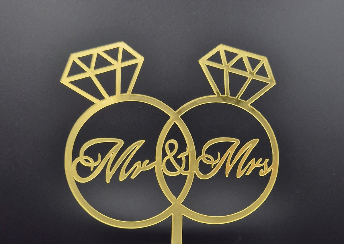 Taarttopper MR & MRS - Goud - Ringen - Bruiloft Decoratie