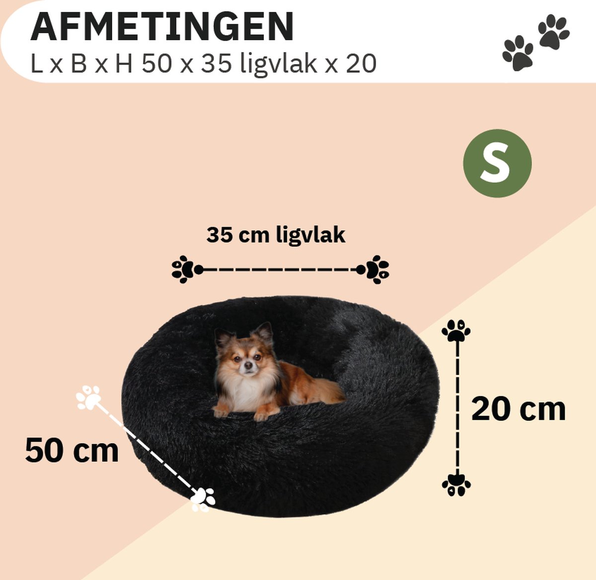 Donut Hondenmand - Kattenmand - Maat S - 50cm (ligvlak van 35cm) - Zwart - Fluffy en Wasbaar thumbnail 6