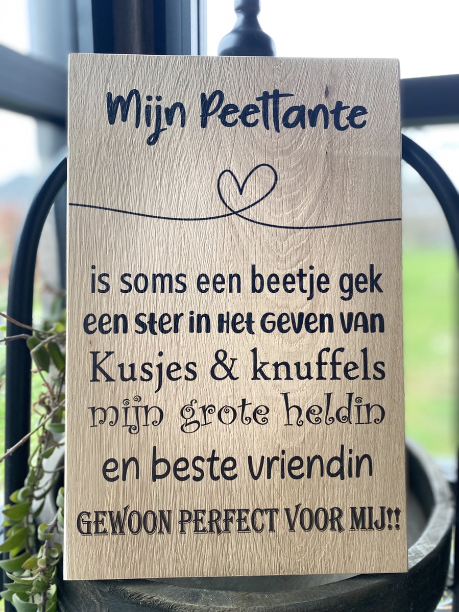 Creaties van Hier - Tekstbord - Peettante - Hout - 20x30 cm