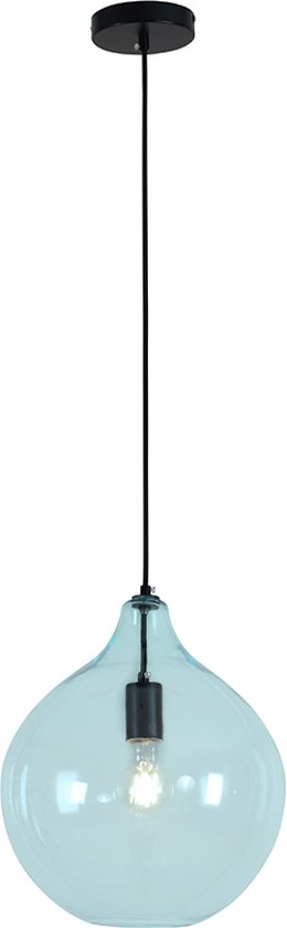Olucia Cees - Design Hanglamp - Glas/Metaal - Blauw;Zwart - Ovaal - 30 cm