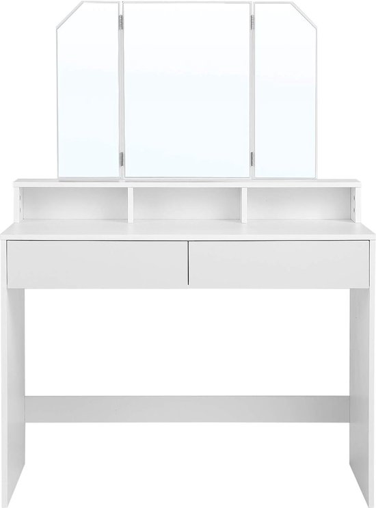 Lestarain LUGIG008 Makeup Table with Lighting, Dressing Table with Mirror and 2 Large Drawers, Modern Dressing Table for Bedroom, White, 90 x 137.5 x 45 cm