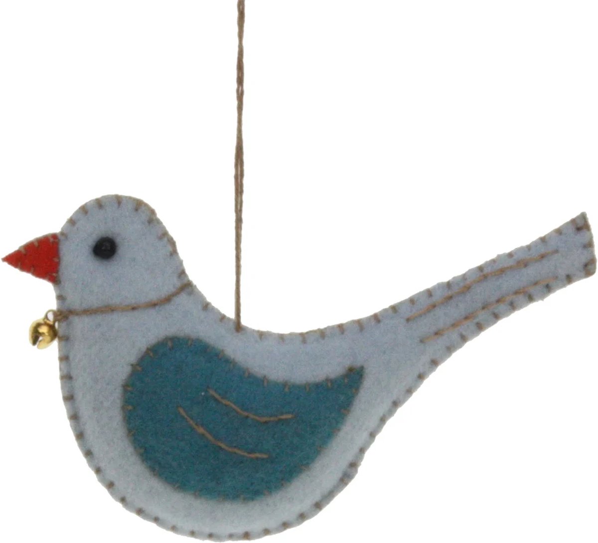Vogeltje blauw, vilt 11,5x2x7,5cm